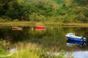3 boat reflection, loch, Scotland where we were staying